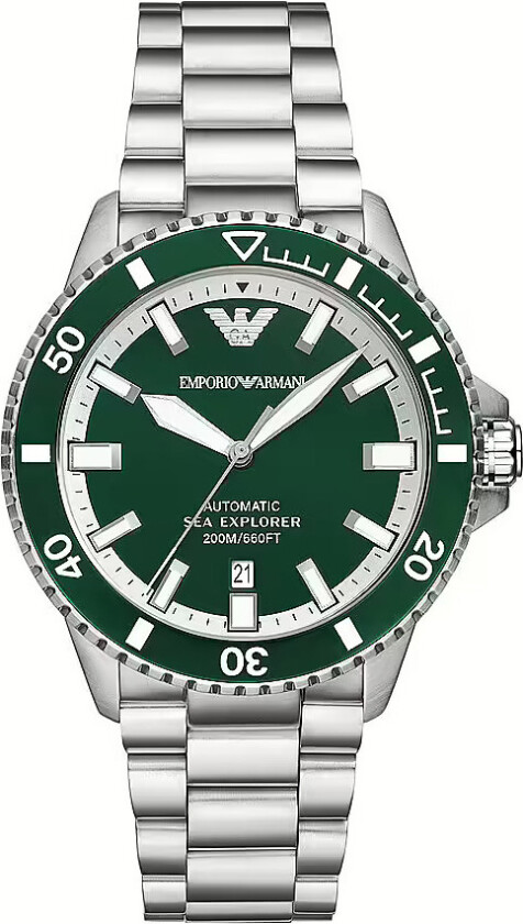 Emporio Armani Sea Explorer AR60080 - Automatisk - Sølv - Herreklokker - Rustfritt stål - ledd m/pin - Safir