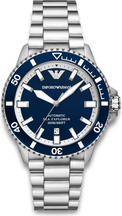 Emporio Armani Sea Explorer AR60079 - Automatisk - Sølv - Herreklokker - Rustfritt stål - ledd m/pin - Safir