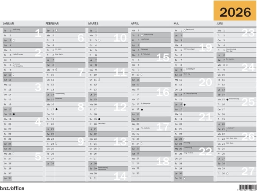 Vægkalender A5 2026 Dk
