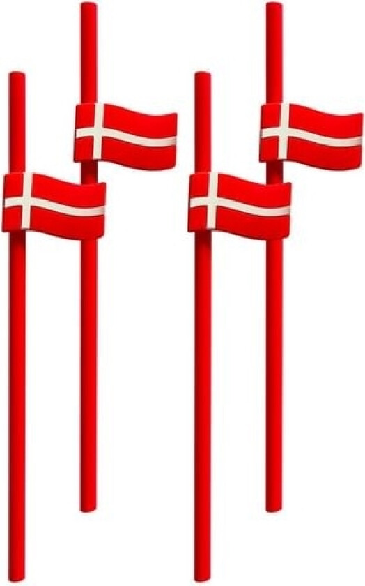 Sugerør Med Danske Flag, 4 Stk