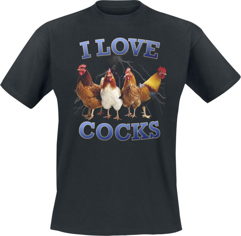 Fun T-skjorte - I Love Cocks - M til 3XL - Herrer - svart