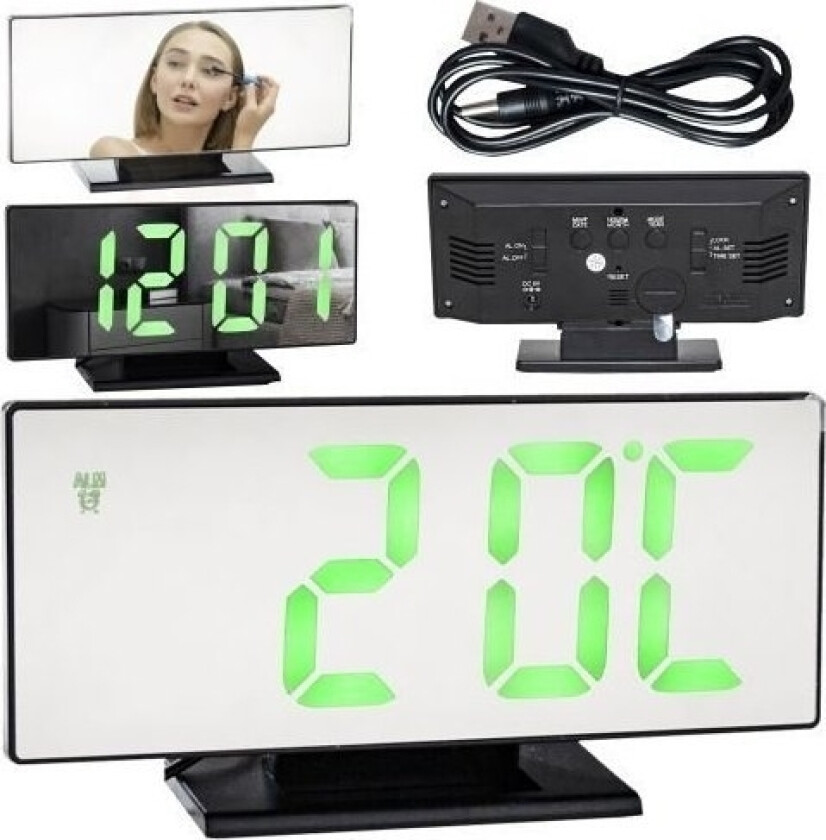 Blackmoon Sort Speil Led Vekkerklokke 4In1