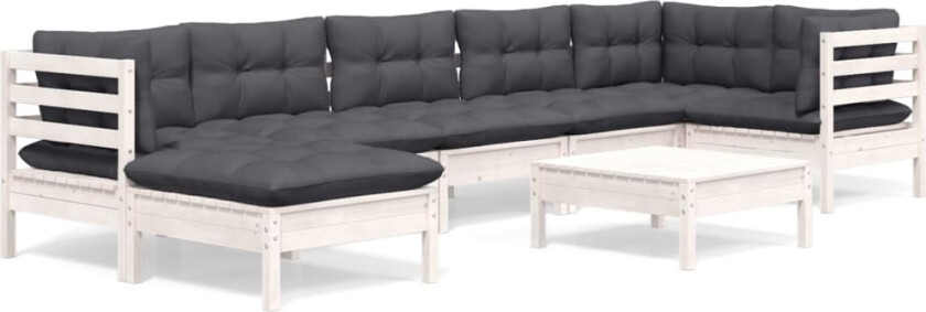 Hagesofagruppe med puter 8 deler hvit heltre furu