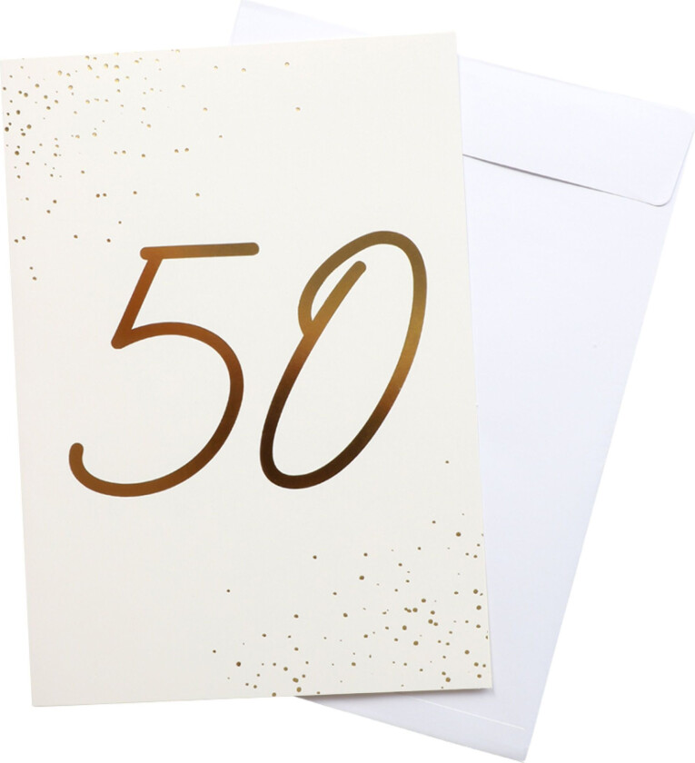 Gratulasjonskort Gull Tall med Konvolutt - Tall 50