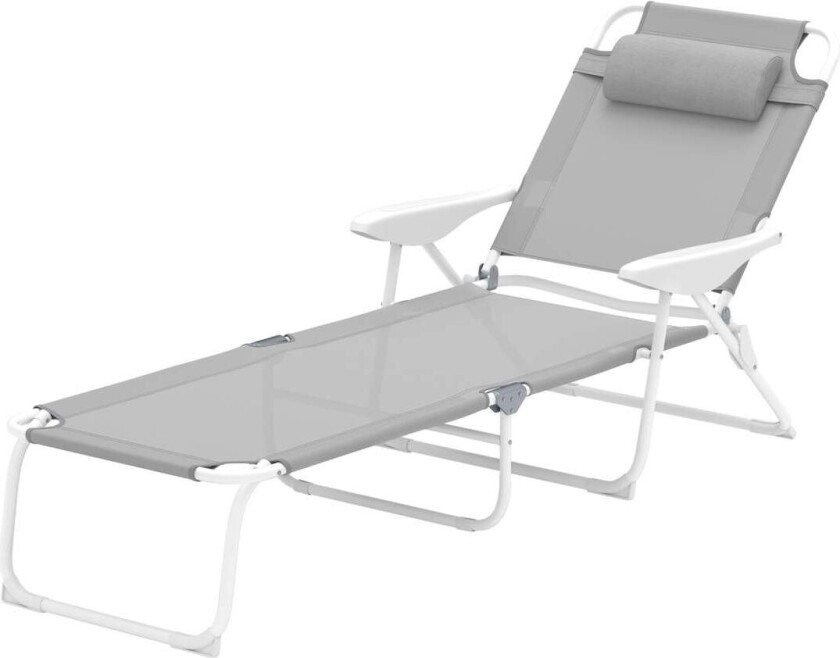 Solseng sammenleggbar hageseng med pute, fluktstol med 4-veis justerbar rygg, værbestandig campingseng, hagestol kan holde oppti