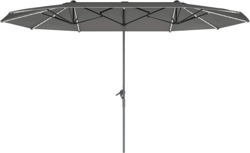 Dobbel Parasoll med Solar LED-lys 451 x 267 cm Aluminium UV 50+ Parasoll med Håndsveiv Balkong Paraply Vindtett Market Paraply S