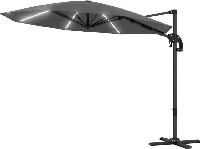 Aluminium Parasoll LED Solar Diameter 300 cm Høydejusterbar parasoll med sveivstativ UV50+ Vannavstøtende 360° Roterbar Market P