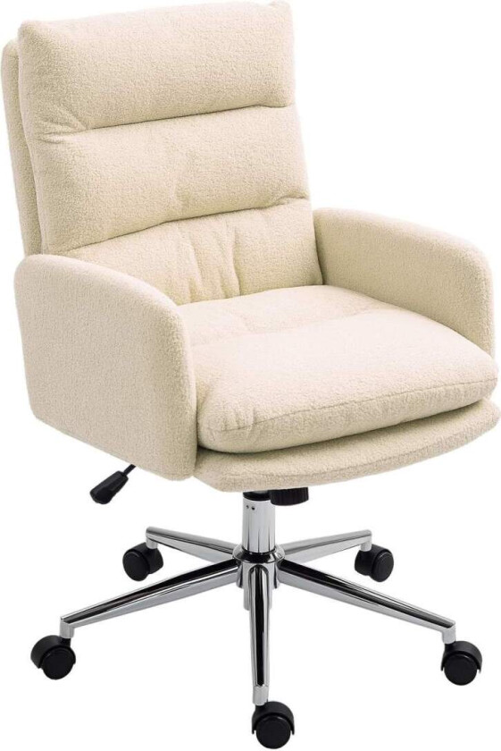 Kontorstol Ergonomisk skrivebordsstol med armlen, lammeulllook, høydejusterbar svingstol med vippefunksjon, polstret hjemmekonto