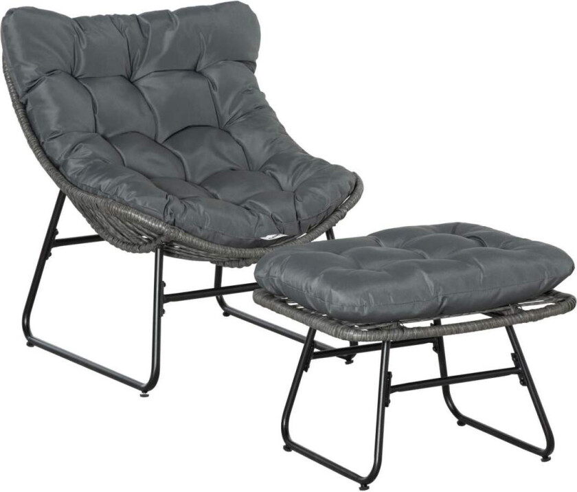 Rottingstol med fotskammel hagestol utendørs rottingstol med puter, stål & polyester, grå 69x76x70 cm for hage og terrasse |