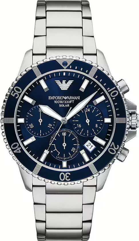 Emporio Armani World Explorer AR11681 - Kvarts - Sølv - Herreklokker - Rustfritt stål - ledd m/pin - Mineral