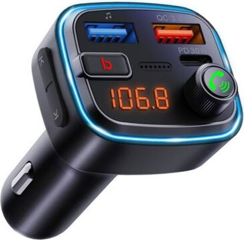 FM-sender og billader 48W, 2x USB-A/1x USB-C 30W PD