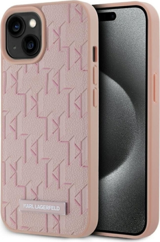 Pu-Skinnmonogrammetalllogo Magsafe-Deksel Til Apple Iphone 15 Rosa