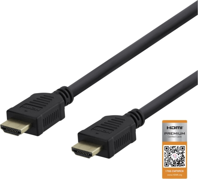DELTACO - Premium High Speed - HDMI-kabel med Ethernet - HDMI hann til HDMI hann - 50 cm - svart - 4K 60Hz støtte, up to 18 Gbps data transfer rate, 3840 x 2160 støtte