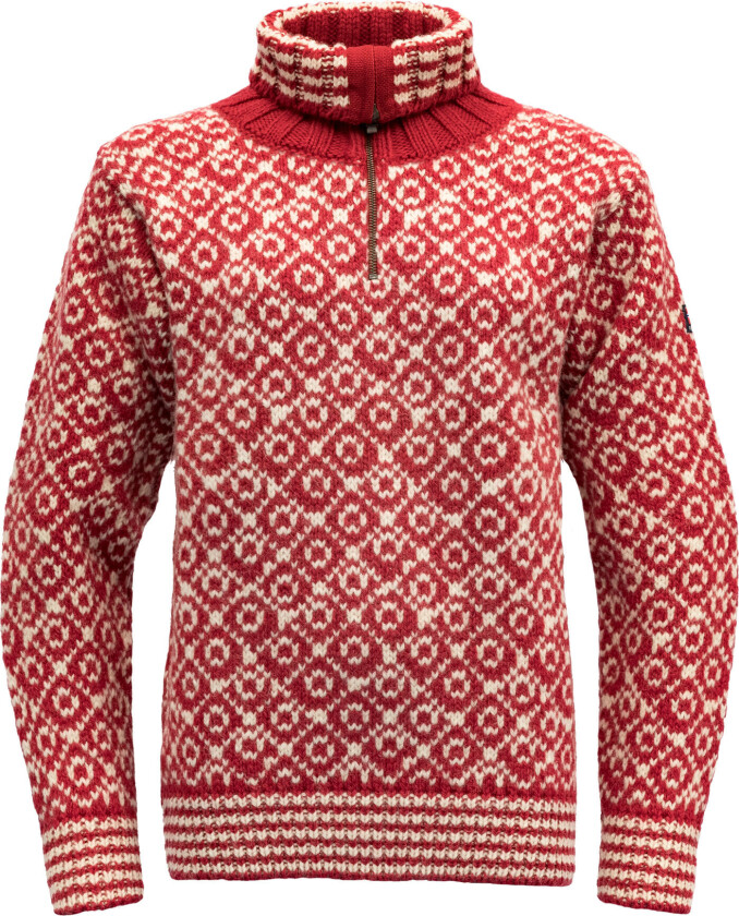 Svalbard Wool Zip Neck HINDBERRY/OFFWHITE XS