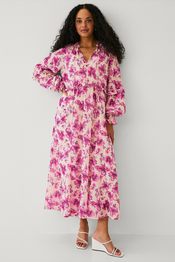 Maxikjole i chiffon - Rosa