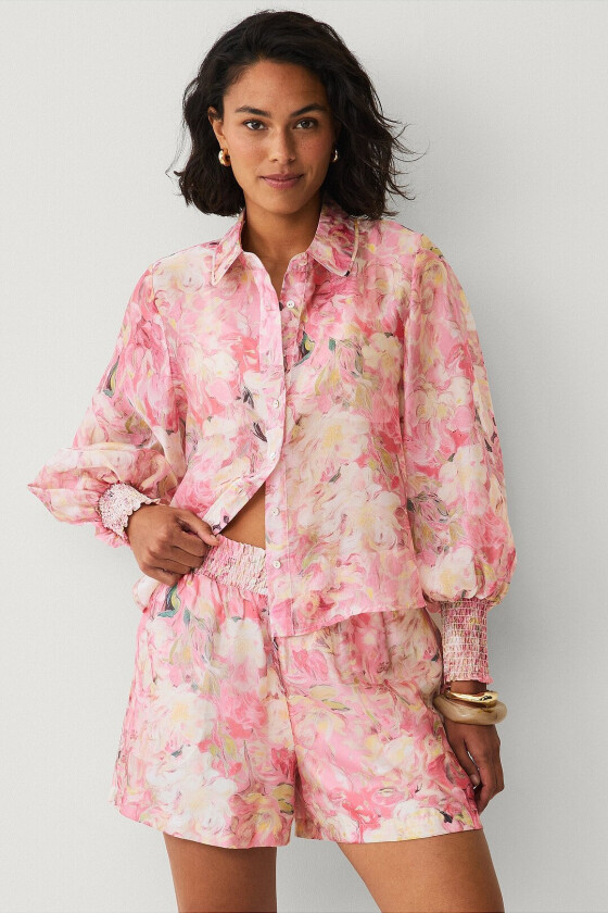Shorts med bred elastisk linning - Rosa