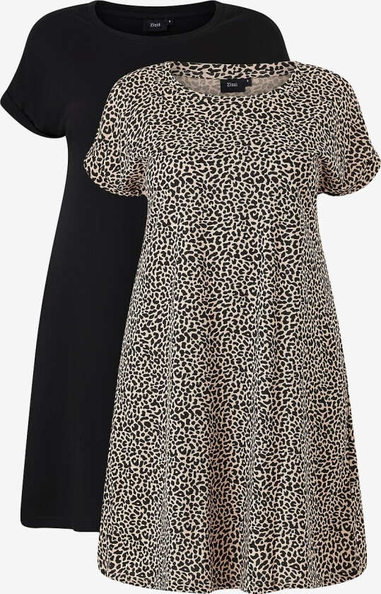 T-shirtkjole mBrynn S/S Dress Aop 2-pakning - Brun