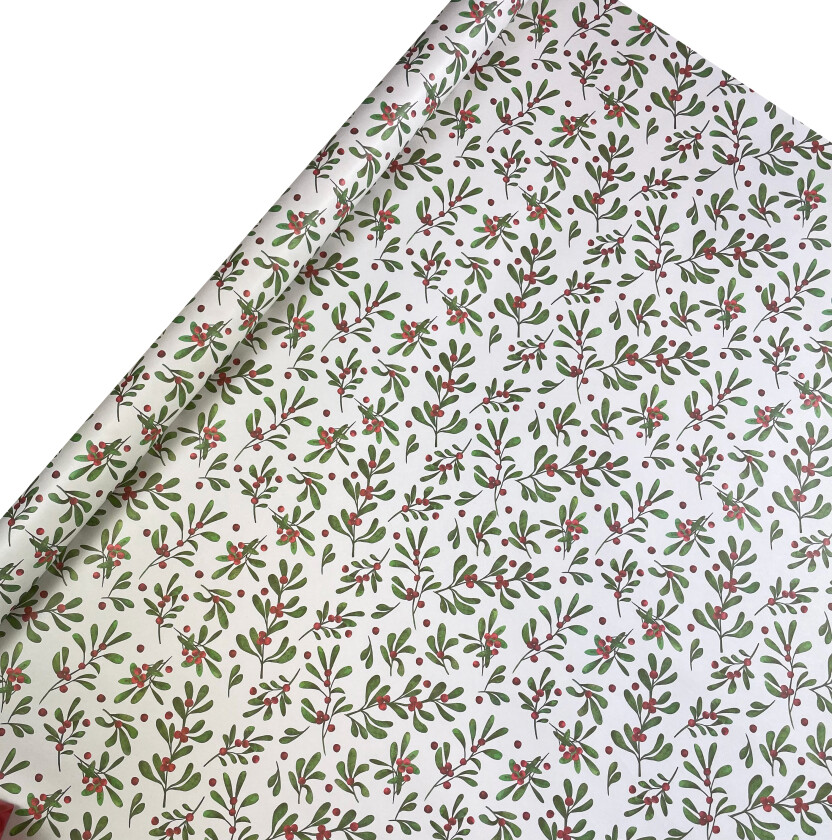 Gavepapir kvist/bær 5m holmen matt hvit