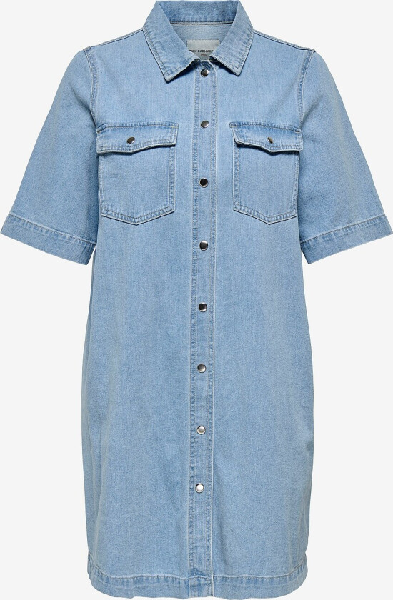 Denimkjole carBelle S/s Button Knee Dress Dnm - Blå