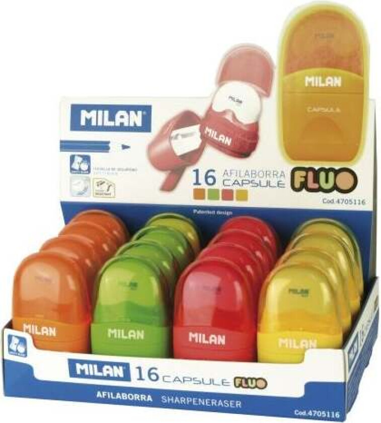 Blyantspisser Capsule Fluo M/Viskelær