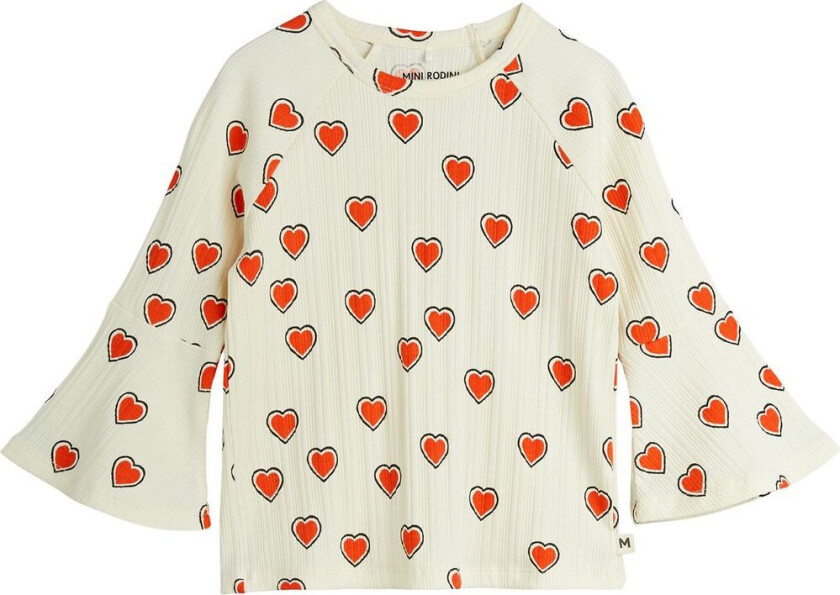 GOTS Outlined Hears Aop Trompetermet Topp Offwhite | Hvit | 104/110 cm