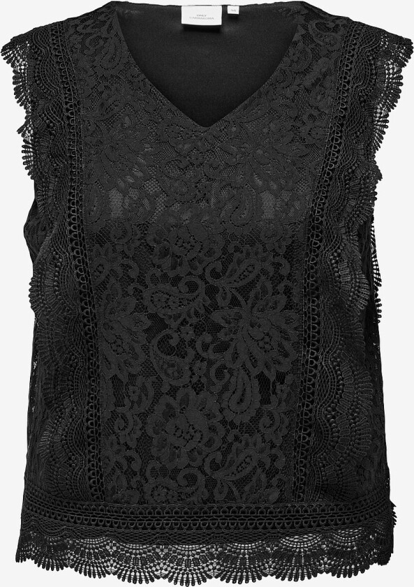 Topp carKaro S/L Lace Top Wvn - Svart