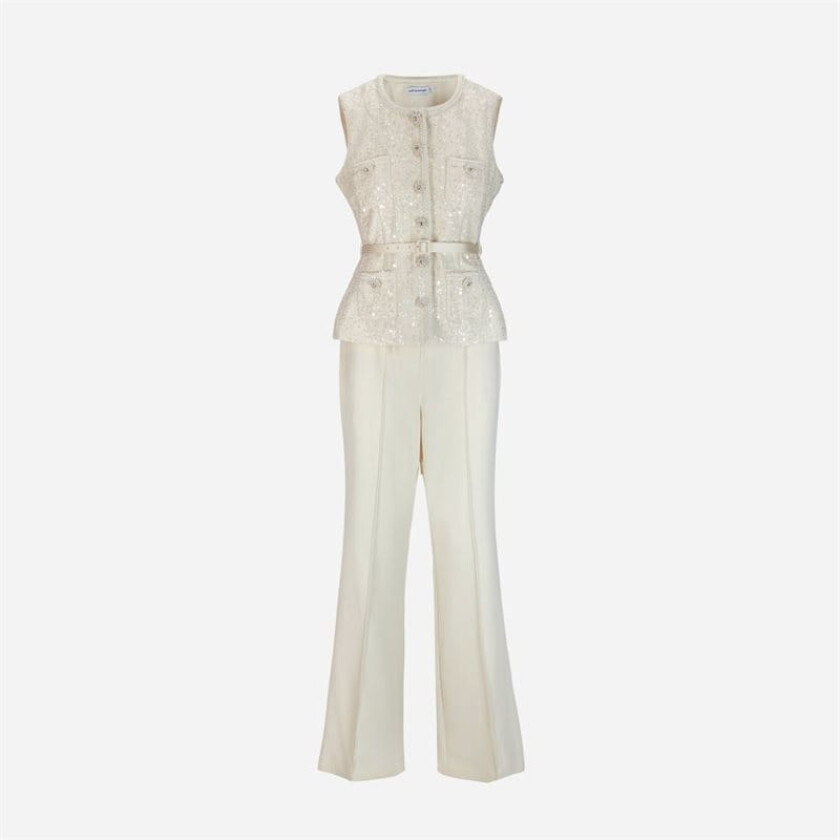 Sequin Boucle Jumpsuit - Cream Hvit UK 10