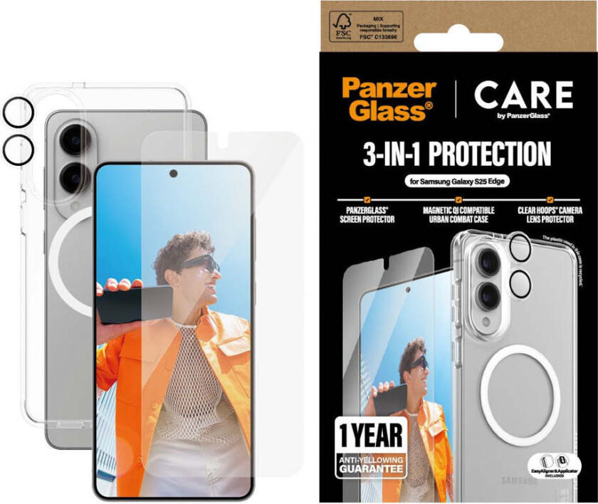 Samsung Galaxy S25 Edge 3-i-1 FLAGSHIP Bundle - Deksel / Skjermbeskyttelse (UWF) / Kamerabeskyttelse - Gjennomsiktig / Hvit