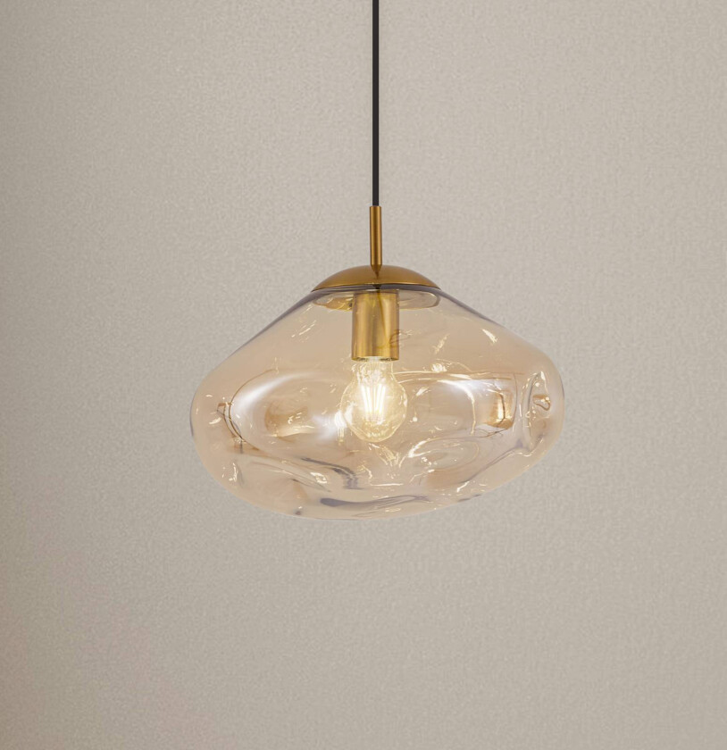 Lindby hengelampe Lelia, ravfarget, glass, Ø 35 cm