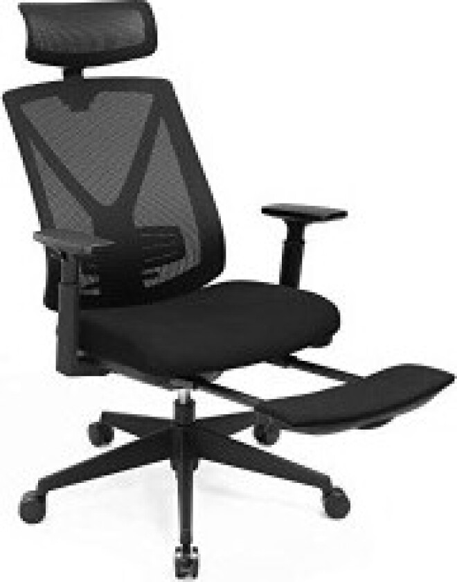 Ergonomisk kontorstol med fotstøtte og korsryggstøtte