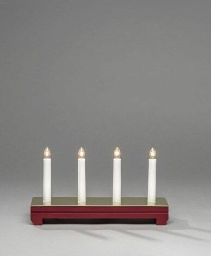 Elektrisk lysestake 4 lys tre rød med dekorativ plate av messing 230V / IP20