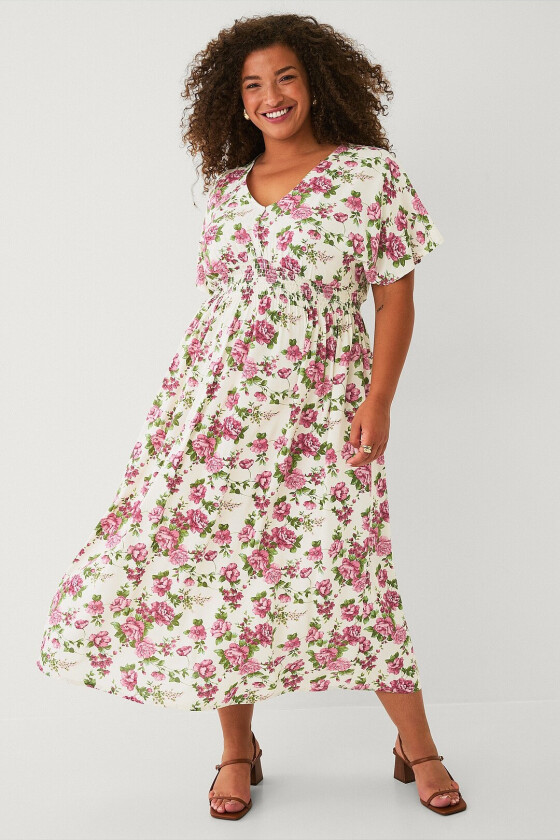 Maxikjole med smock - Rosa