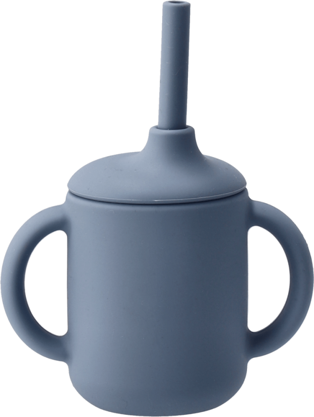 Idun kopp med sugerør silikon 120 ml Blue