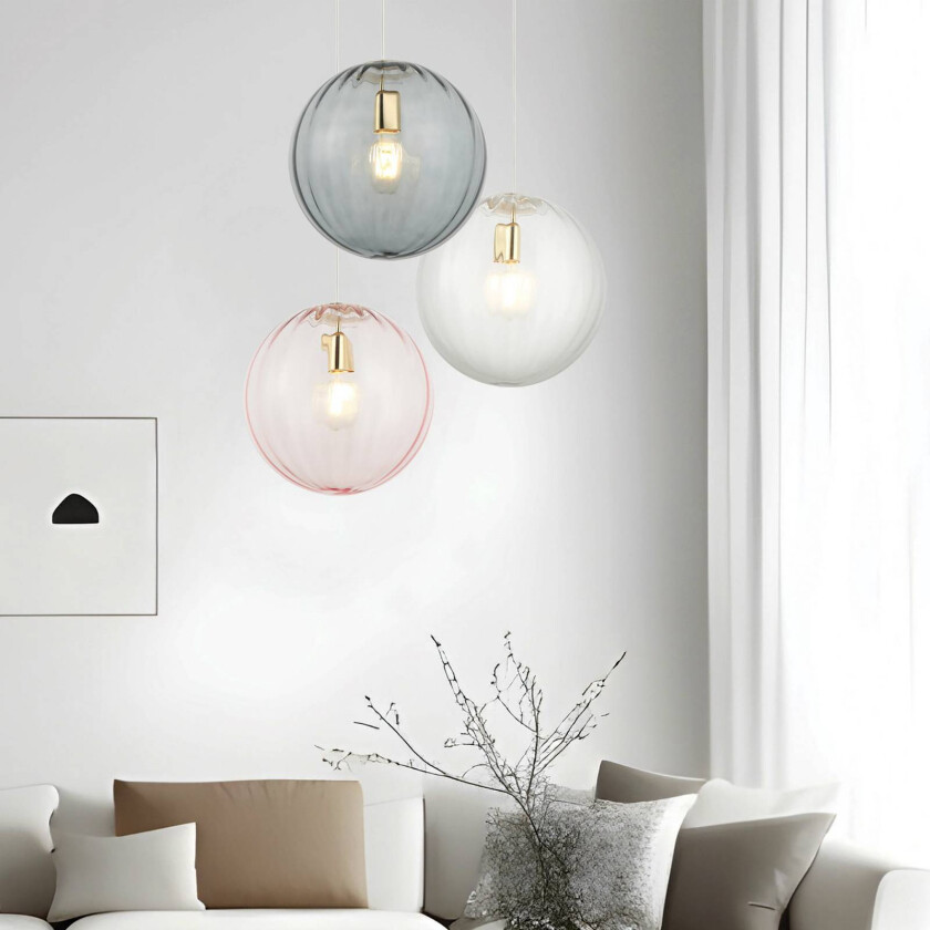 Hengelampe Diana, røykgrå/gullfarget, Ø 30 cm, glass