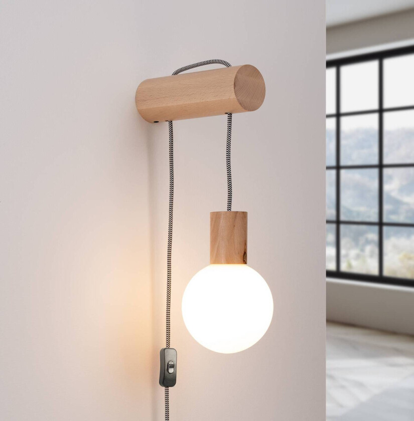 Nimbi vegglampe, lyst tre, høyde 67 cm, tre/glass