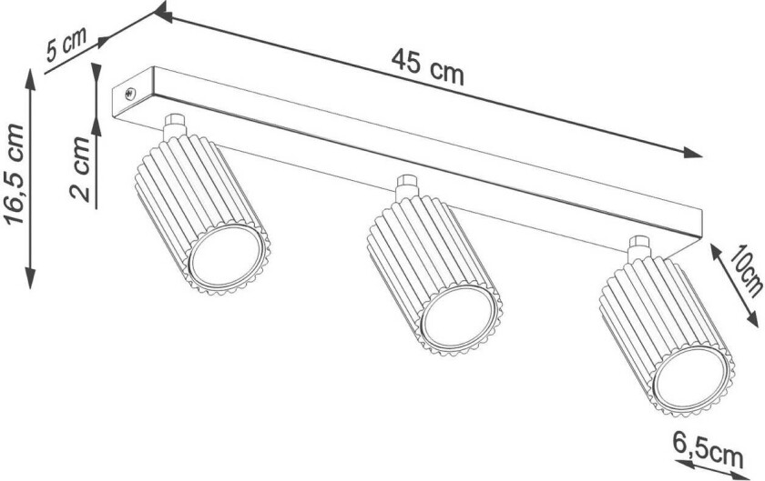 Downlight carbon, svart, lengde 45 cm, aluminium, 3 lyskilder.