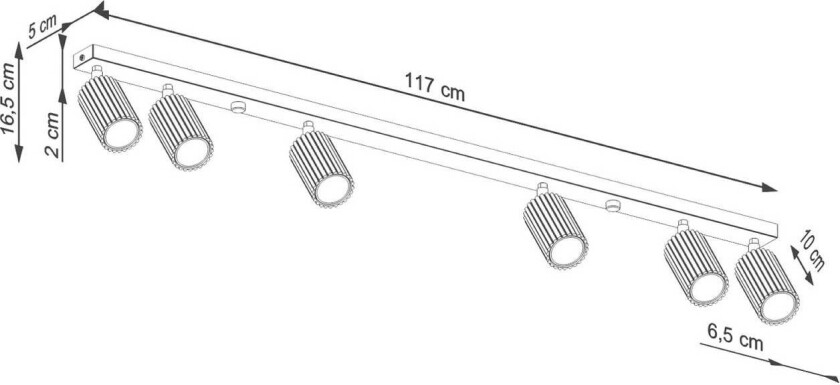 Downlight carbon, gullfarget, lengde 117 cm, aluminium, 6 lyskilder.
