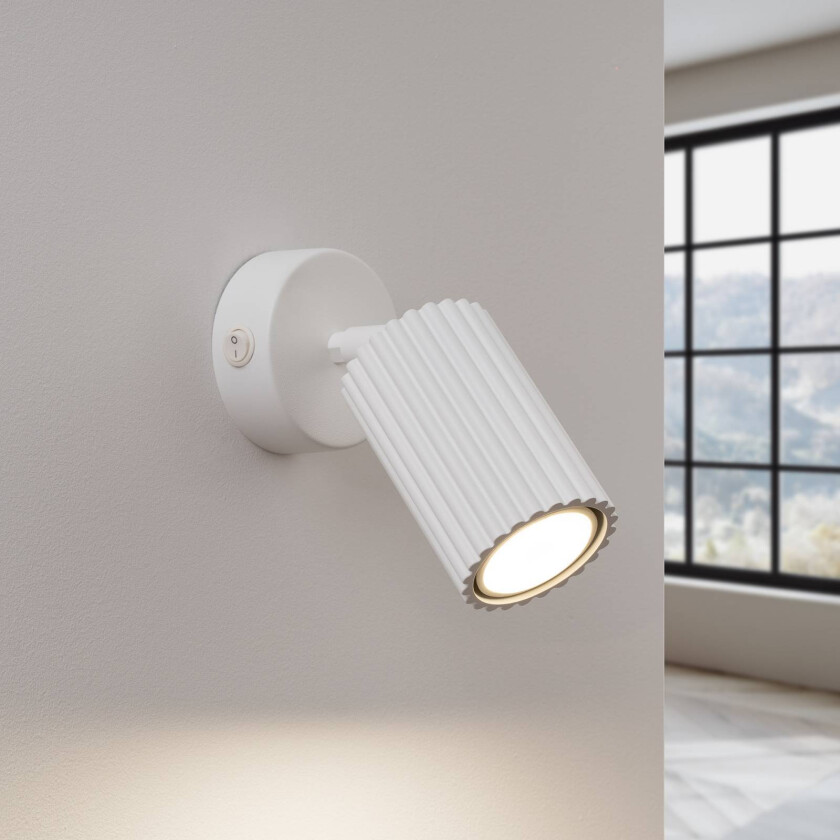 Veggspot karbon, hvit, utkraging 16 cm, bryter, aluminium