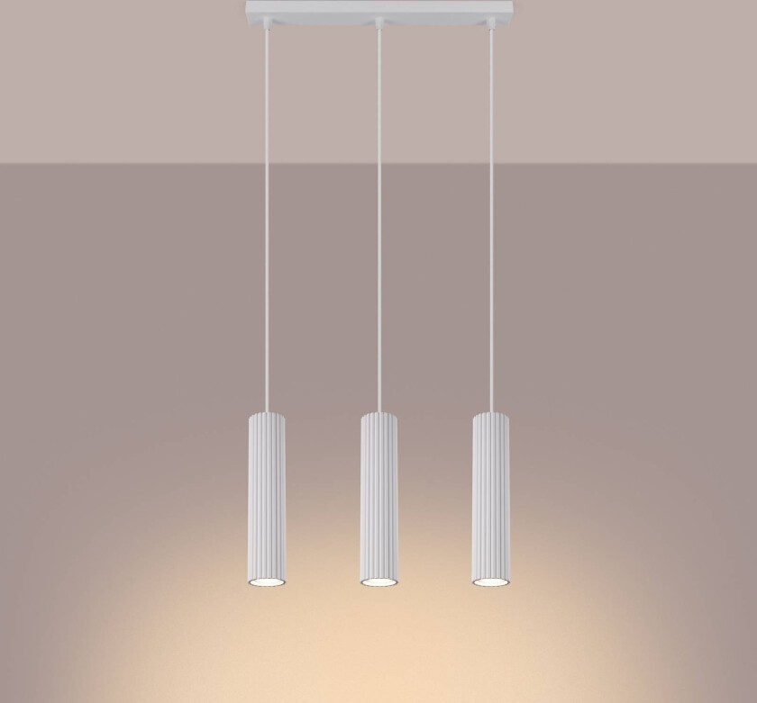 Carbon pendellampe, hvit, lengde 45 cm, aluminium, 3 lyskilder.