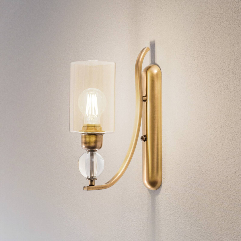 Jadina vegglampe, gull antikk, høyde 32 cm, metall/glass