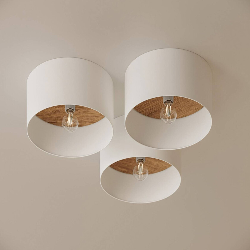 Telesto taklampe, hvit, Ø 35 cm, stoff, tre, stål