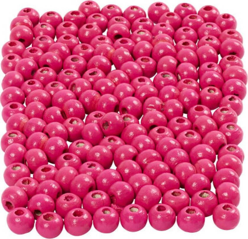 Perler av tre, diam. 5 mm, hullstørrelse 1,5 mm, rosa, 6g/ 1 pk. 150 stk.