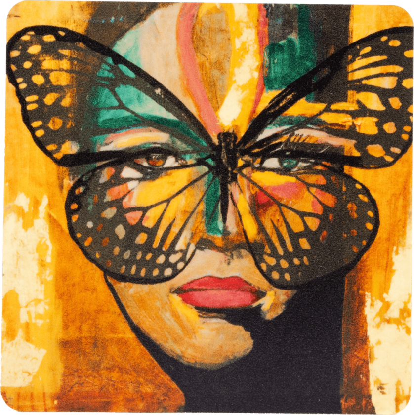 Golden Butterfly glassbrikke 9x9 cm Orange-black