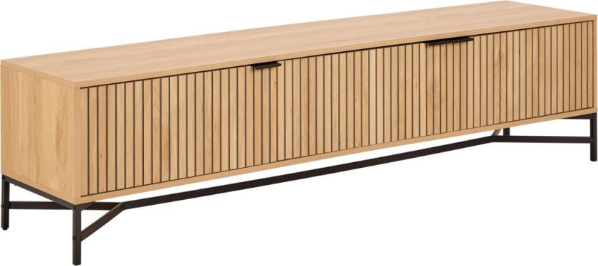 ACT NORDIC Jaipur TV-bord, topp, ramme og 3 dører eik grov melamin, ramme matt svart grov pulverlakkert stål, 176,4x40x45 cm