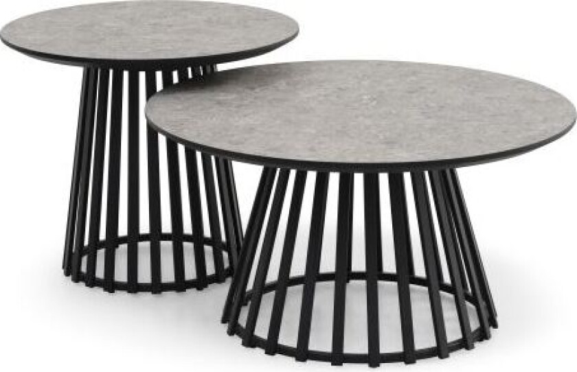 Samos sofabord, rundt - beige terrazzo HPL og svart metall (Ø60, Ø80) (sett med 2)