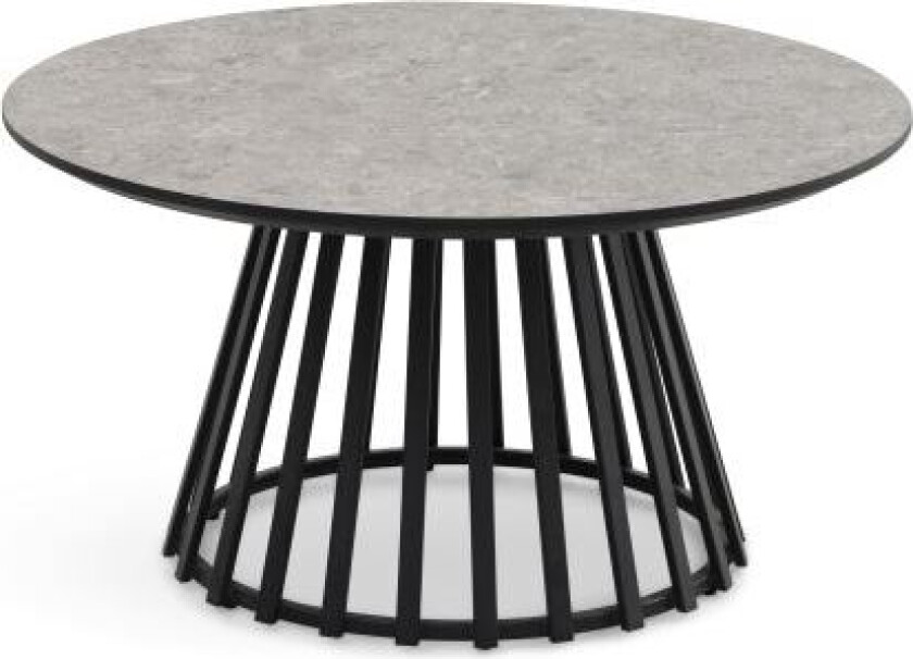 Samos sofabord, rundt - beige terrazzo HPL og svart metall (Ø80)