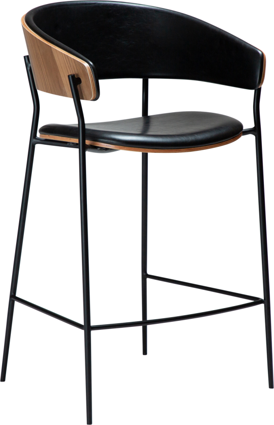 DAN-FORM CRIB Bordkrakk Vintage svart kunstskinn og valnøttfiner med svarte metallben