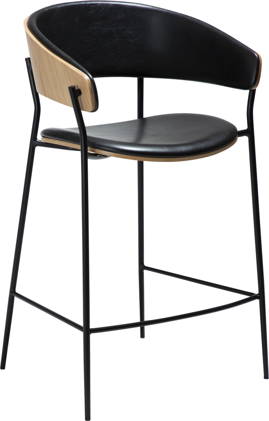 DAN-FORM CRIB Bordkrakk Vintage svart kunstskinn og eikefiner med svarte metallben