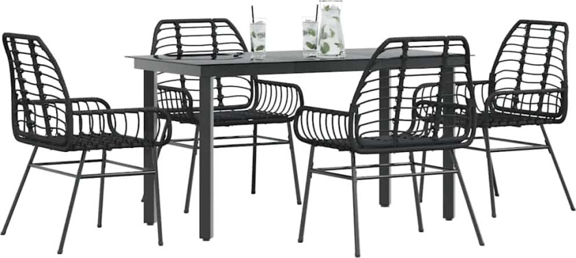 Hagespisegruppe 5 deler svart polyrotting glass