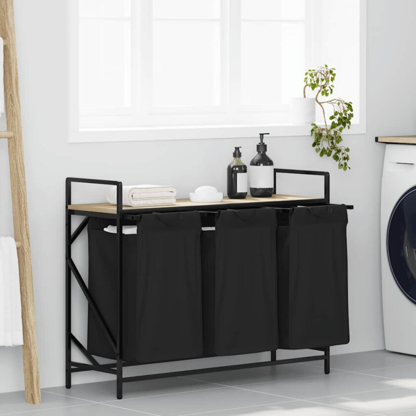 skittentøyskurv 3 rom med hylle sonoma eik